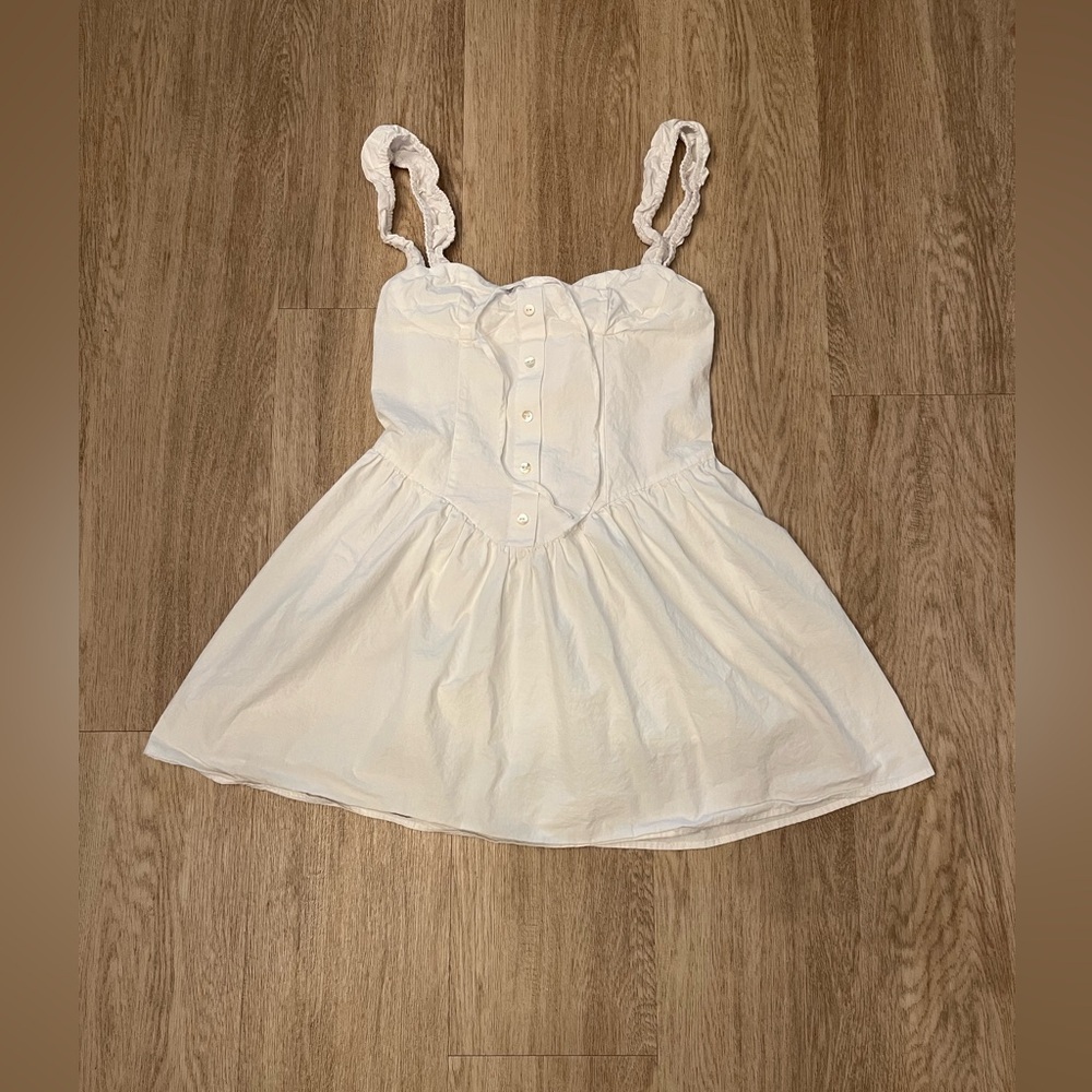 Peppermayo White Ruffled Button Front Sundress
